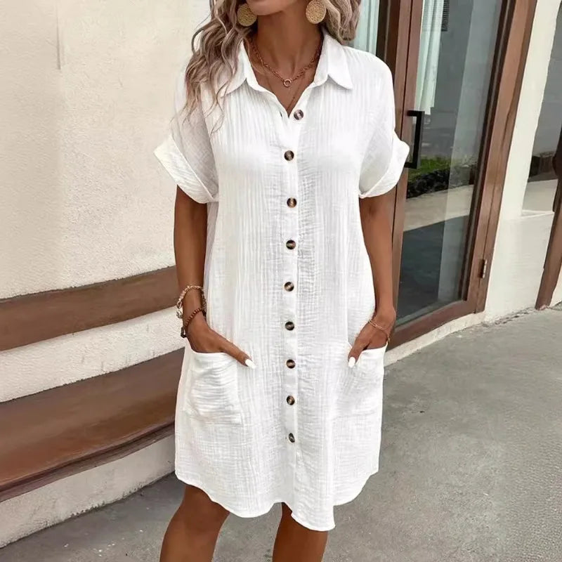 MARIA LINEN POCKET SHIRT DRESS